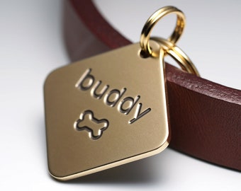 Dog Tag, Diamond Dog Tag, Brass Dog Tag, Pet ID Tags, Personalized Dog Tag, Engraved Dog Tag, Small Dog Tag for Dogs, Name tag, Key ring