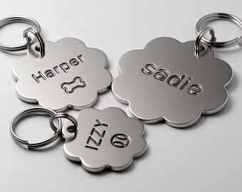 Dog Tag, Flower Dog Tag, Nickel Dog Tag, Pet ID Tags, Personalized Dog Tag, Engraved Dog Tag, Dog Tag for Dogs, Custom Tag [Regular Font]