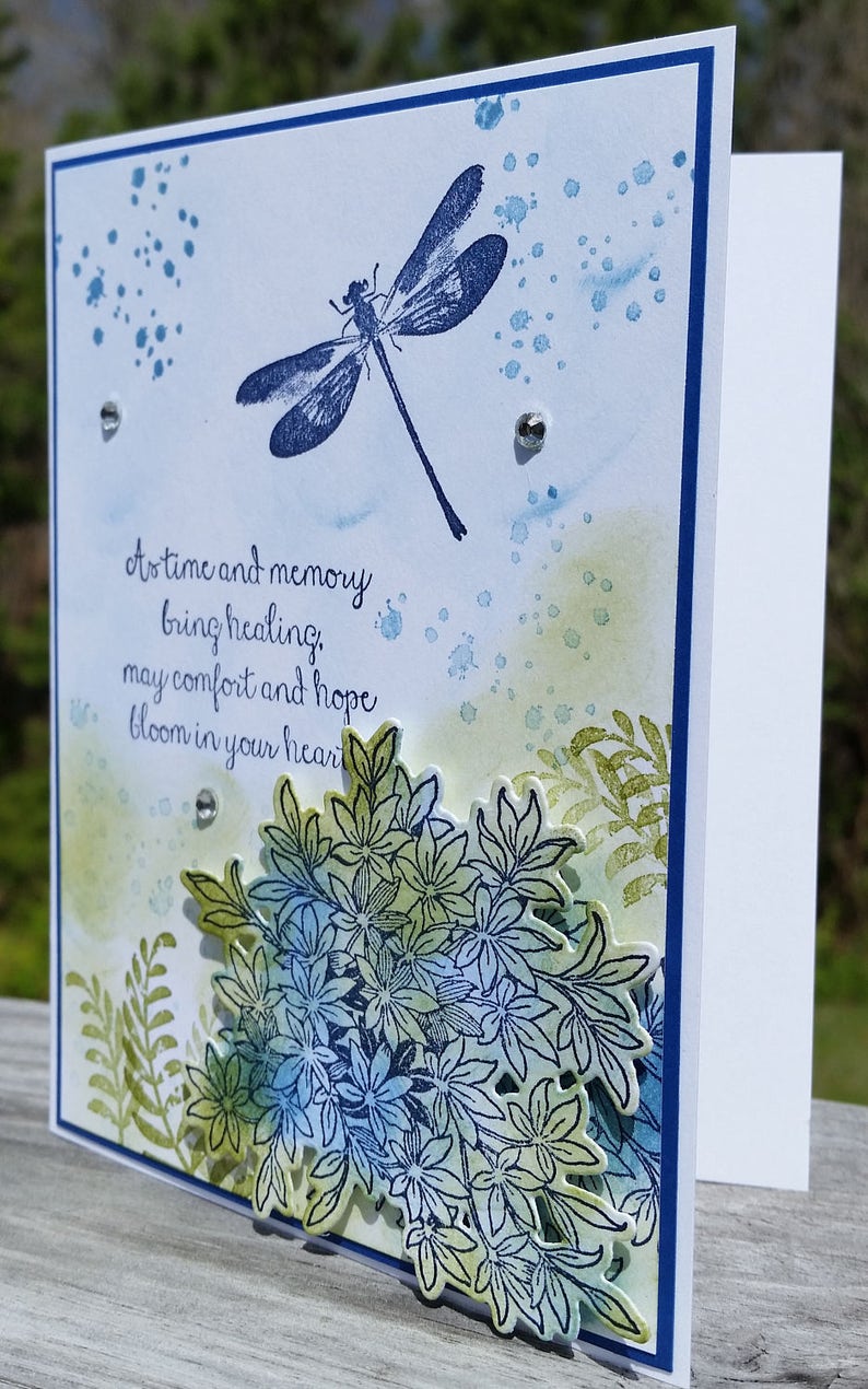 Handmade SYMPATHY Card Kit, STAMPIN' UP! Awesomely Artistic, Dragonfly, Flowers, image 3