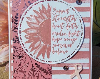 Handmade BREAST CANCER AWARENESS Card Kit, Stampin' Up! Love & Courage, Sunflower, Pink Ribbon, Greeting Card, Set of 4