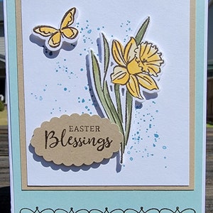Carte de BÉNÉDICTION DE PÂQUES faite main, Stampin' Up ! Jonquille, Fleurs, Papillon
