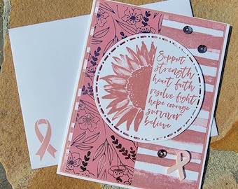 Handmade BREAST CANCER AWARENESS Card, Stampin' Up! Love & Courage, Sunflower, Pink Ribbon, Greeting Card,