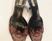Vintage PRADA kitten heels Mules Slip On size 38.5 Open Toe