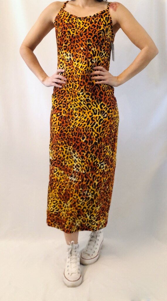 Vintage 90's leopard animal print maxi dress S