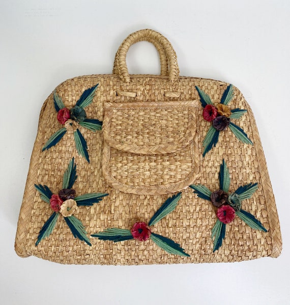 Vintage Rust Orange Straw Bohemian Bag Philipino Straw Market Bag Crossbody Shoulder Bucket Bag