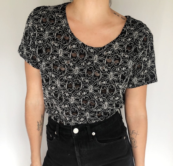 Vintage 90’s mesh lace t shirt M