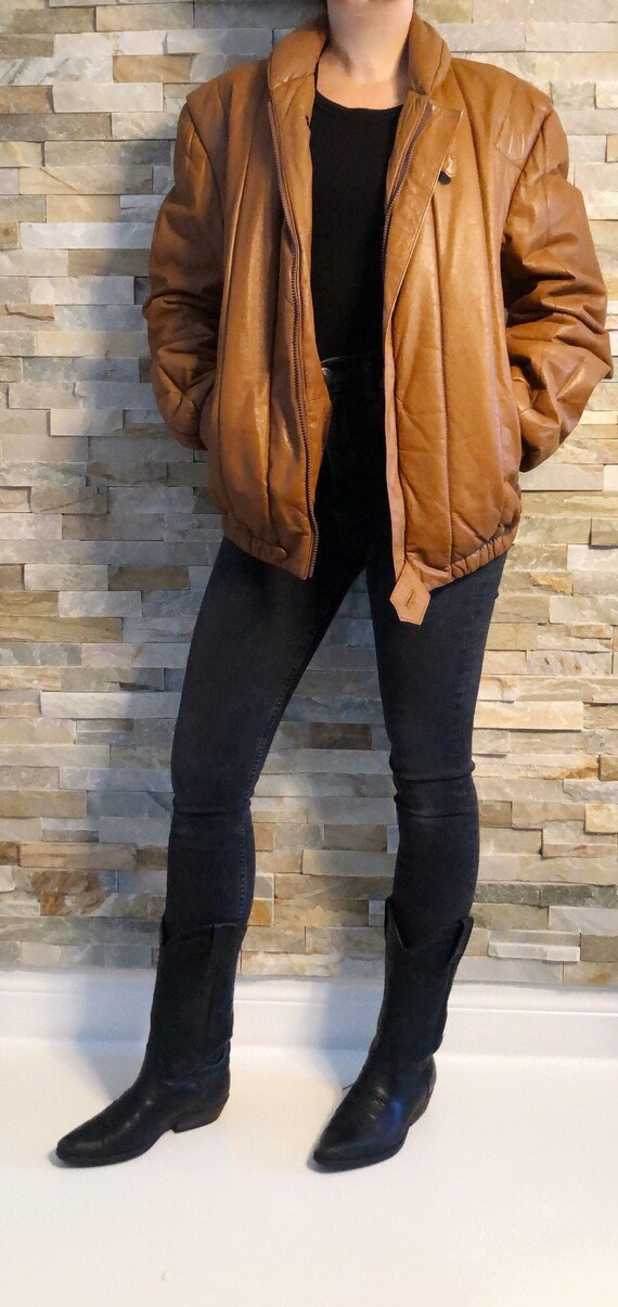Vintage 80's Leather Bomber Quilted Jacket M