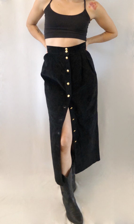 Vintage Danier suede maxi skirt button front 27