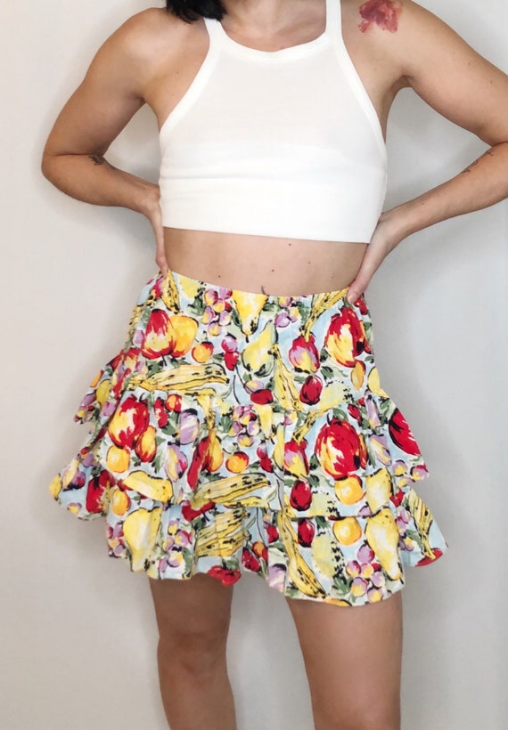 Vintage 80's fruit print ruffle skirt Small