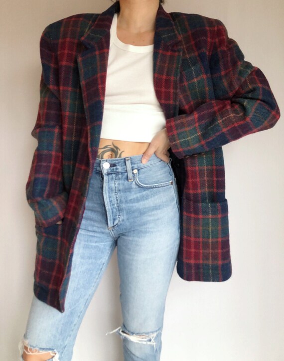 Vintage wool Liz Wear plaid oversized blazer 10