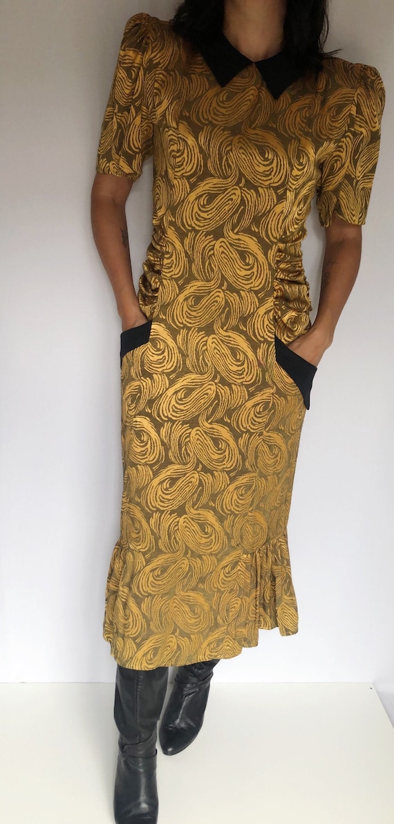 Vintage 80’s does 40’s gold dress S