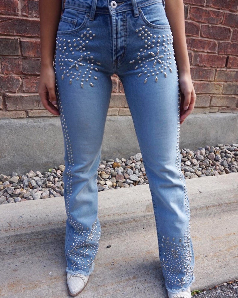 Vintage 90's studded Parasuco jeans 24 | Etsy