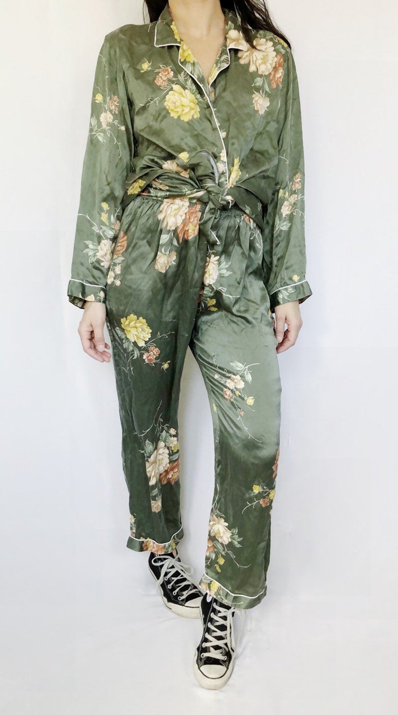 Vintage Pajama silk two piece floral S