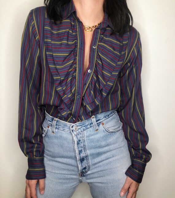 Vintage 80’s Alfred Sung ruffle blouse Size 2
