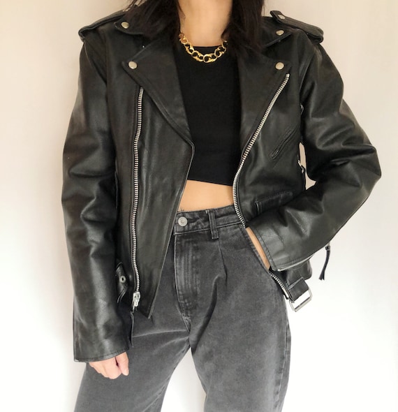 Vintage leather motorcycle biker jacket S
