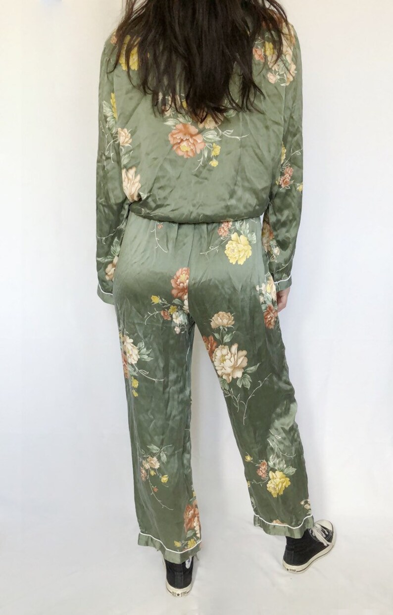 Vintage Pajama silk two piece floral S