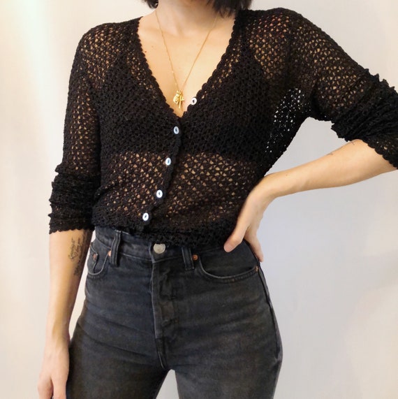 Vintage crochet sweater cardigan S