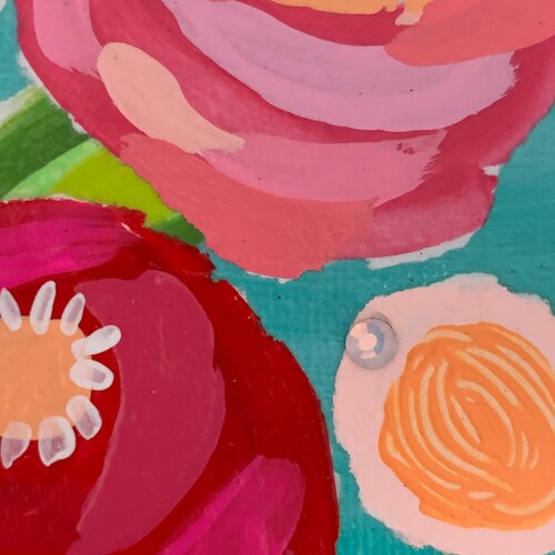 Mixed media art FLORAL flower PAINTING “Wild Child shops Bouquet” ORIGINAL