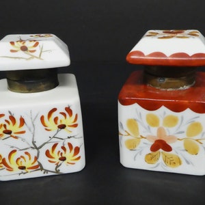 Vintage/Antique INKWELLS/Pair of Hand Painted Porcelain Inkwells/Art Nouveau Decor/Office Decor/Novelist, Writer Gift/Collectible Inkwell