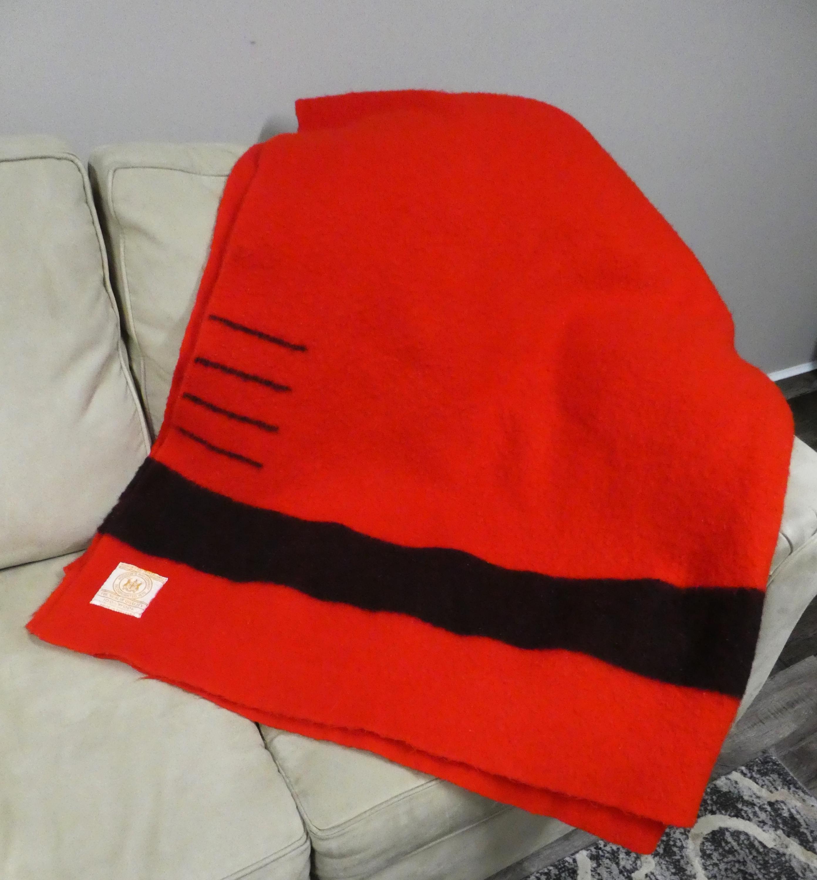 Vintage Hudson's Bay 4 Point Wool Blanket: Red & Black Stripe, HBC