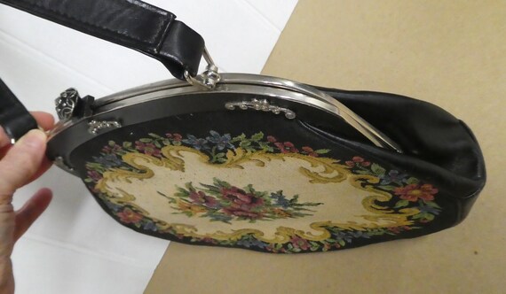 Vintage Tapestry Black LaMarquise Handbag/Vtg Flo… - image 7