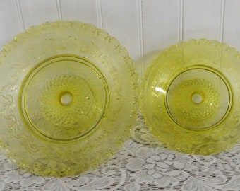 Set of 2 Depression Glass Amber/Yellow Pedestal Cake Plates/Stand Set of 2/Serving Platter/MCM Retro Cake Stand/MCM Kitchenware Serving Dish