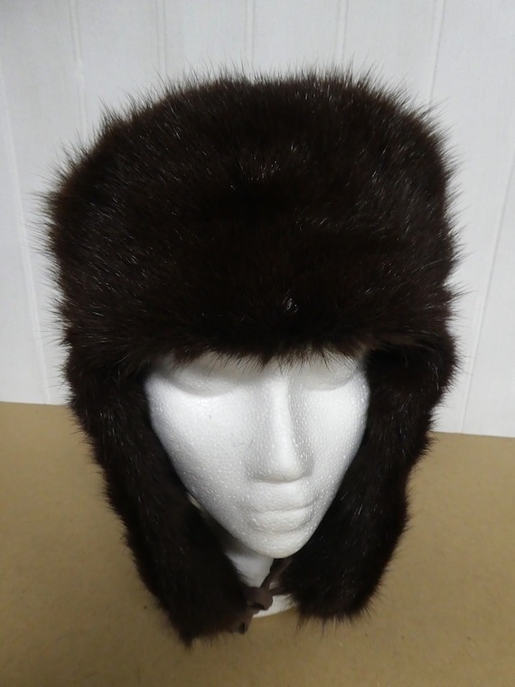 Vtg Genuine Beaver Fur Trapper Hat/RCMP Fur Hat/A… - image 1