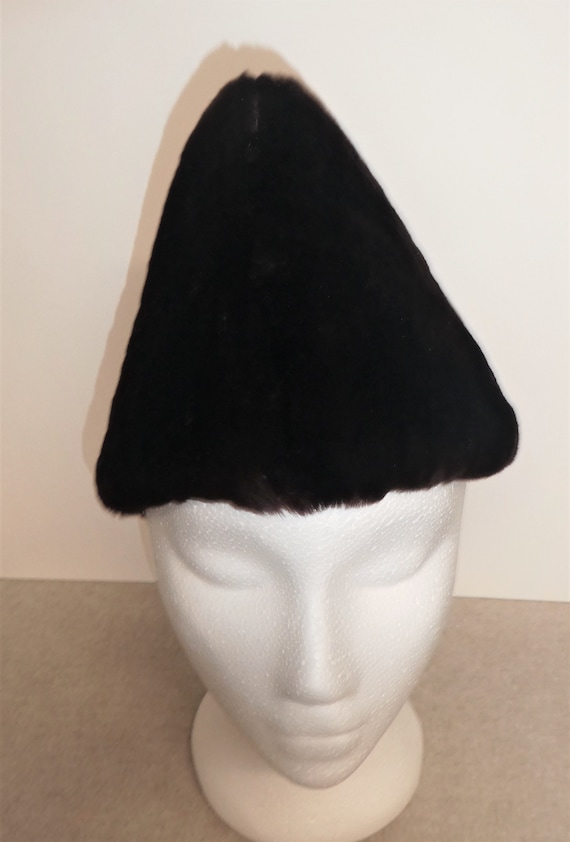 Vintage Sheared Beaver Fur Winter Hat, Dark Brown, Made in  display picture 1