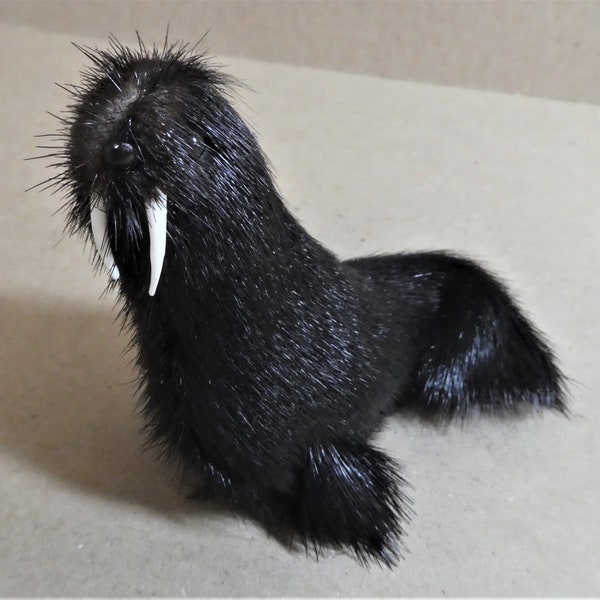 Vintage Fur Walrus Figurine/Sculpture/Handmade by Inuit/Collectible Canadian Art/Native Made Art