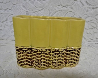 Vtg 1950s Mcoy Vase/Yellow Planter Basket weave Pattern/Collectible McCoy Pottery/Home Decor/MCM Modern Retro Vase, Planter, Decor