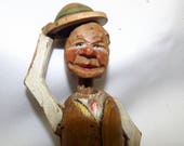 ARNI BOTTLE STOPPER - Carved Wood, Articulated, Mechanical - man tipping hat. Italy Collectible Bar Memorabilia Wood Carving