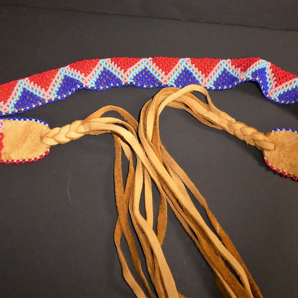 Indigenous BEADED LEATHER BELT/Native American Wampum Belt/Collectible First Nations Art/Native Art, Belt