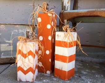 wood pumpkin set wooden pupmpkins fall pumpkins painted pumpkins rustic fall decor halloween distressed pumpkins rustic home decor
