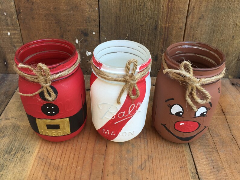 Painted mason jars Christmas mason jar santa jar candy cand Etsy