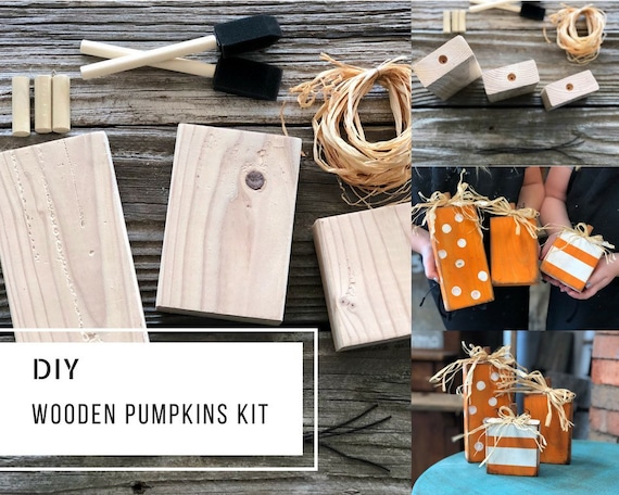 DIY KIT wooden pumpkins rustic wood pumpkin country chic fall decor craft kit create adult craft kit make yourself paint kit adult craft kit