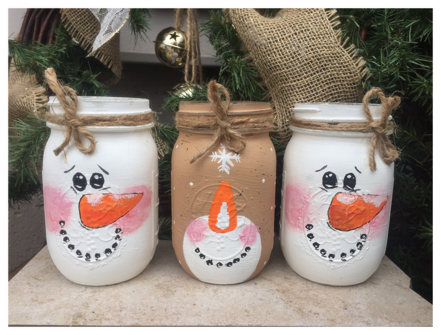 Snowman mason jar painted mason jar Christmas decor Etsy