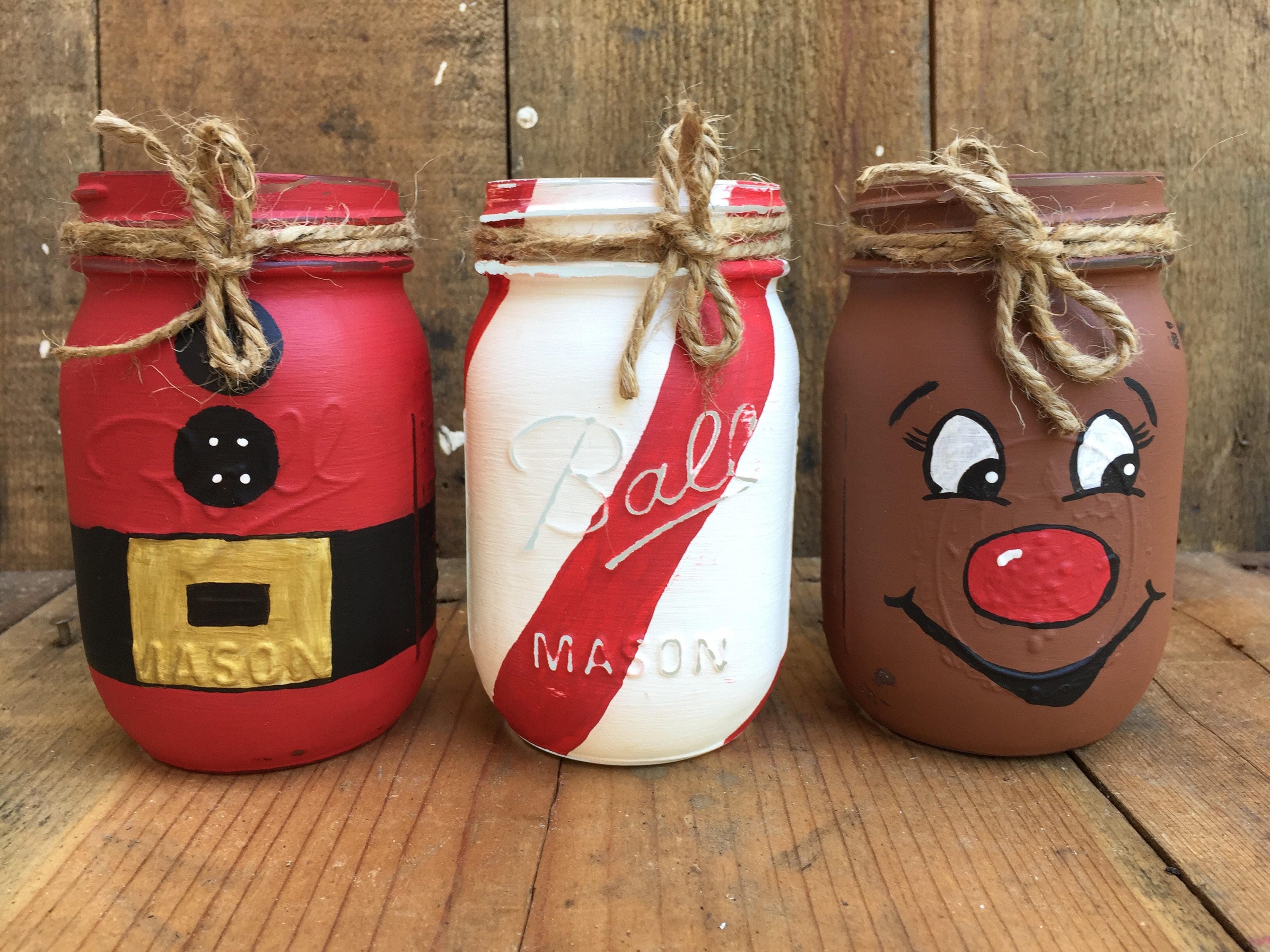 Painted mason jars Christmas mason jar santa jar candy cand Etsy