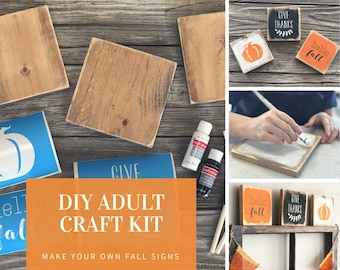 DIY KIT Wood Fall Sign, adult craft kit, diy fall decor, crafts for adults, rustic home decor, make your own wooden signs, sign making kit