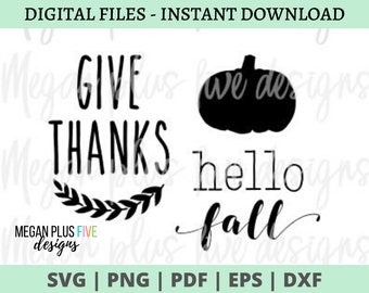 Fall Trio SVG Digital Download | Hello Fall | Give Thanks | Pumpkin | Fall svg cut files for Cricut and Silhouette