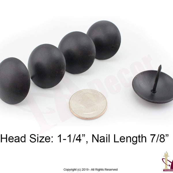 Large Nail Heads - 1- 1/4" Upholstery Tacks - Upholstery Nail Heads - Smooth Black Nail Heads - Shutter Clavos - rustic decor NailHeads Tack