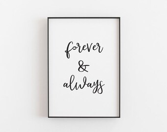 forever and always printable wall art, quote printable wall art, romantic wall art, love printable art, digital art, home decor