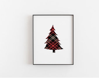 Christmas tree printable wall art, Christmas home decor, Christmas plaid printable home decor, Holiday home decor, printable wall art