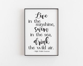 Ralph Waldo Emerson art de citation imprimable, Live in the Sunshine citation imprimable, décoration à la maison, citation de motivation, art de motivation, art mural