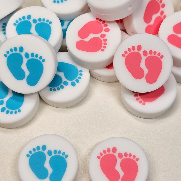 Footprints Boy Girl Newborn Baby Child Foot Printed Silicone Focal Bead