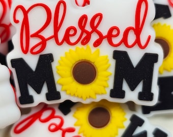 Blessed Mom Sunflower Silicone Focal Bead