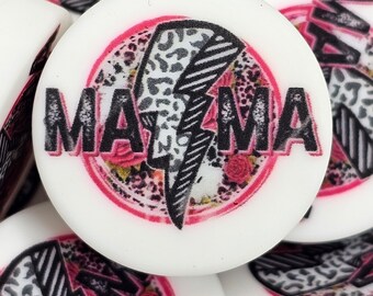 Mama Pink Leopard Rock N Roll Printed Silicone Focal Bead