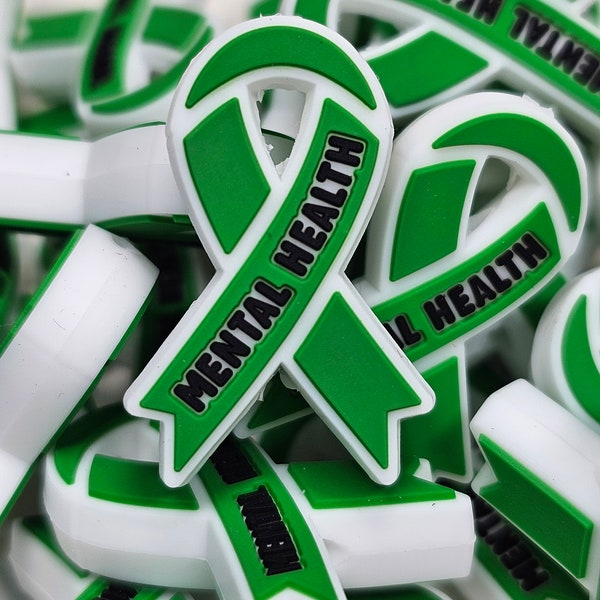 Mental Health Awareness Green Ribbon Silicone Focal Bead