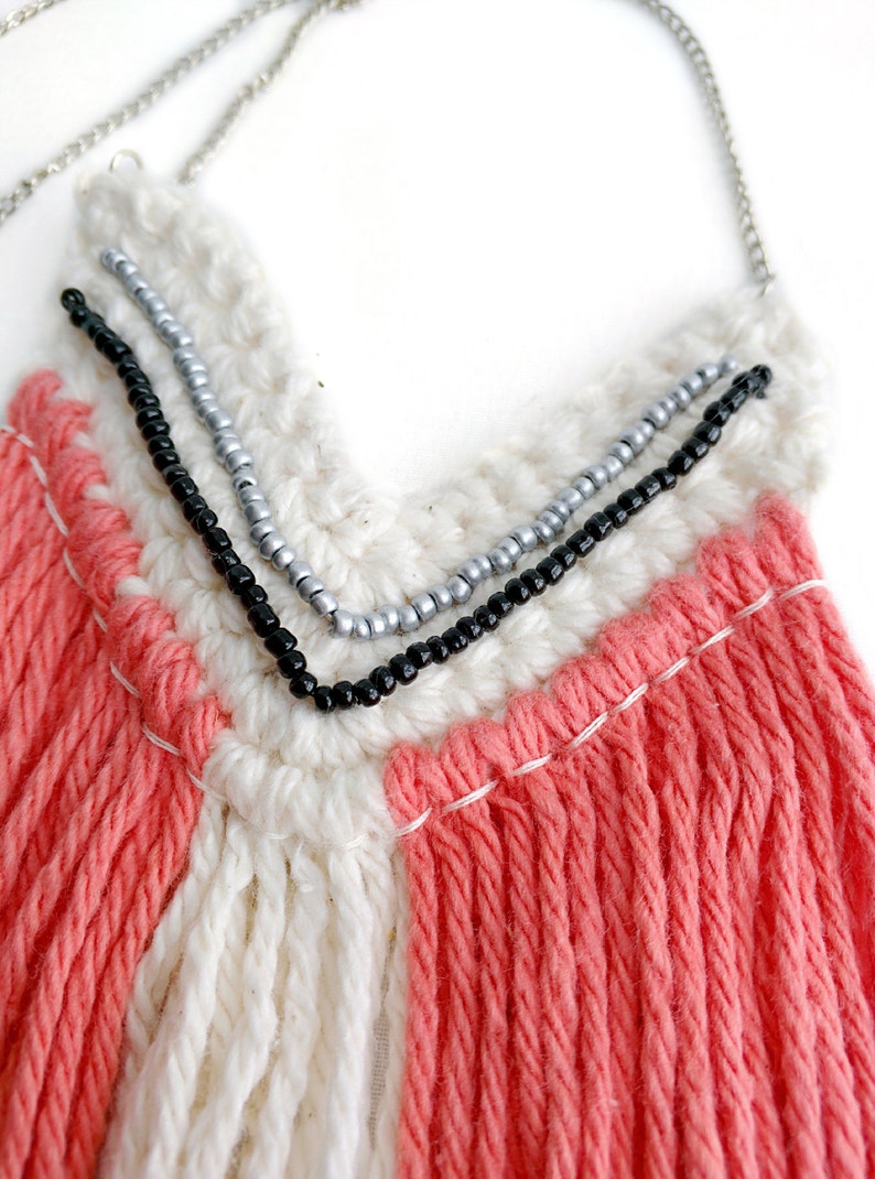 Chevron necklace Boho necklace Unique Necklace with beads and fringe Bohemian style Statement Jewellery Fringe necklace Light weight
