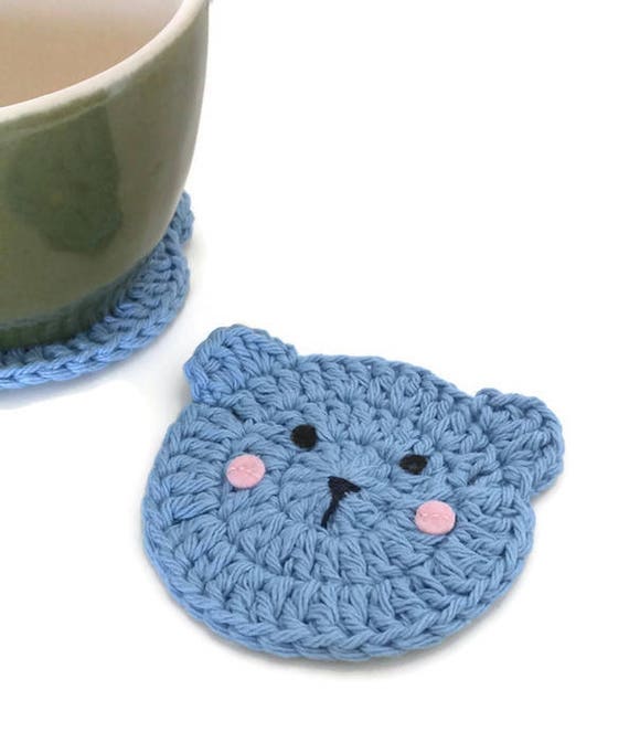 Crochet Bear Head Coasters Set of 2 or 4 Crochet Coaster Etsy
