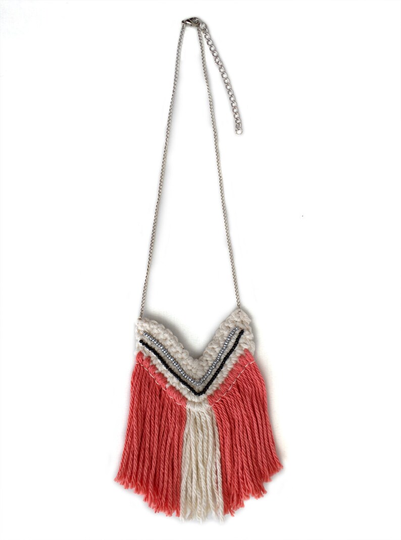Chevron necklace Boho necklace Unique Necklace with beads and fringe Bohemian style Statement Jewellery Fringe necklace Light weight